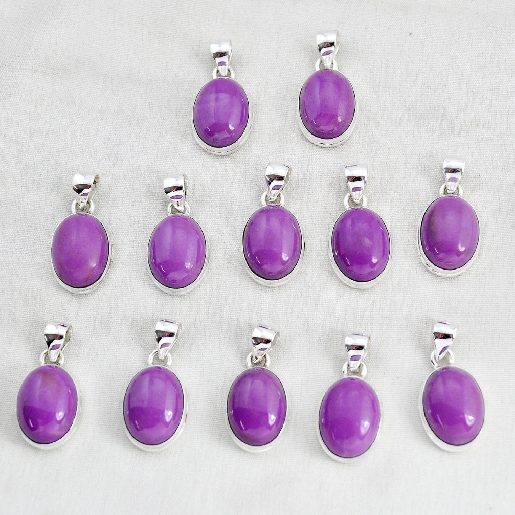 wholesale lot of 12 natural purple phosphosiderite (hope stone) 925 silver pendant  W3869