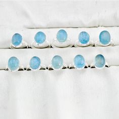 wholesale lot of 10 natural aqua chalcedony 925 silver ring size 5.5 - 10 W3870