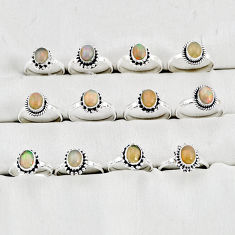 wholesale lot of 12 natural multicolor ethiopian opal 925 silver ring size 5.5 - 9  W3872