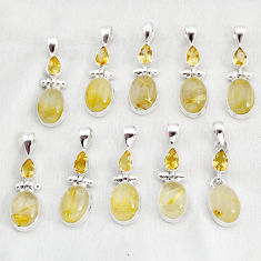 wholesale lot of 10 natural golden tourmaline rutile 925 silver pendant  W3881