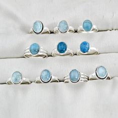 wholesale lot of 10 natural blue aquamarine 925 silver ring size 6.5 - 8.5 W3885