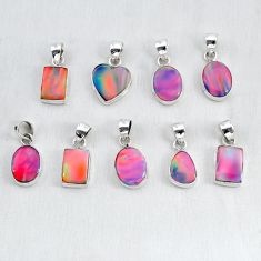 wholesale lot of 9 fine volcano aurora opal 925 silver pendant W3902