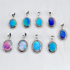 wholesale lot of 9 fine volcano aurora opal 925 silver pendant  W3903