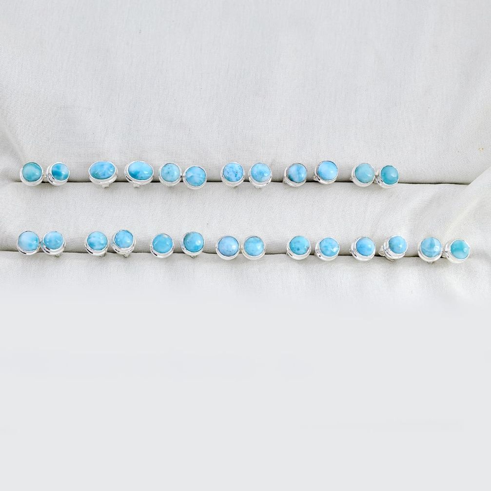 wholesale lot of 13 natural blue larimar 925 sterling silver earrings  W3913