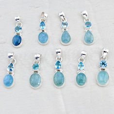 wholesale lot of 9 natural blue aquamarine topaz 925 silver pendant w3929