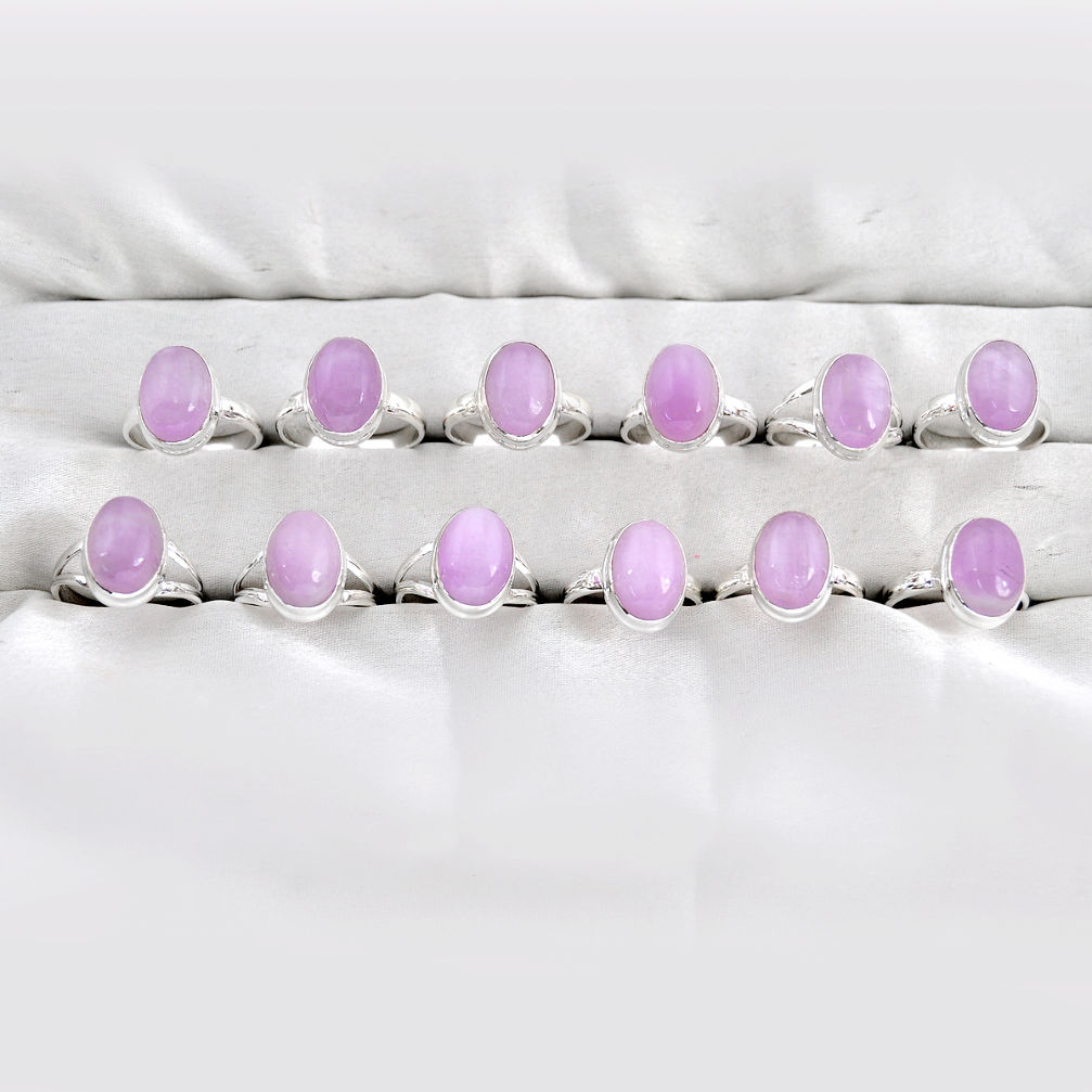 wholesale lot of 12 natural pink kunzite 925 silver ring (size 6.5 - 8.5) w3937