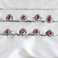 wholesale lot of 8 natural red garnet 925 silver ring size 6.5 - 8 W3957