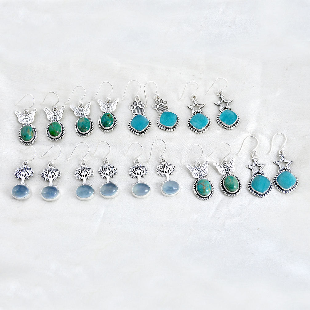 wholesale lot of 9 natural multicolor multi gemstone 925 silver earrings W3959