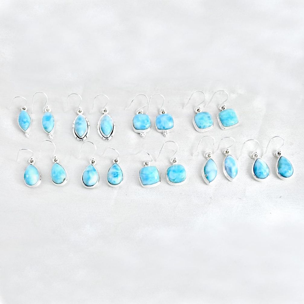 wholesale lot of 9 natural blue larimar 925 sterling silver earrings  W3967