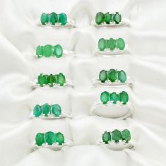 Wholesale lot of 10 natural green emerald 925 silver infinity ring (size 6-9)