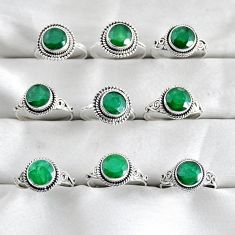 wholesale lot of 9 natural green emerald 925 silver ring size 6.5 - 8  W3970