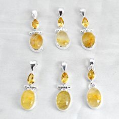 wholesale lot of 6 natural golden tourmaline rutile 925 silver pendant W3976