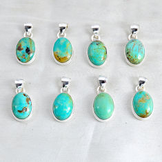 wholesale lot of 8 natural green kingman turquoise 925 silver pendant  W3977