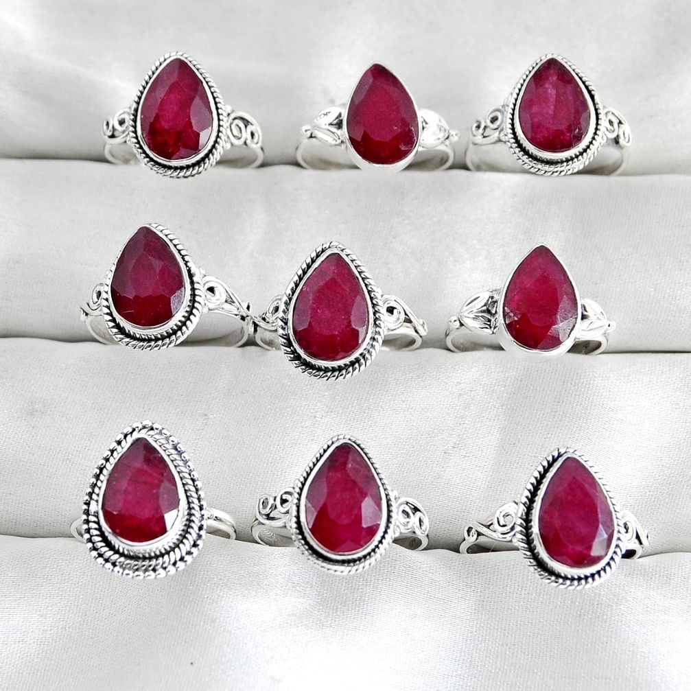 wholesale lot of 9 natural red ruby 925 silver ring size 6.5 - 8.5 W3984