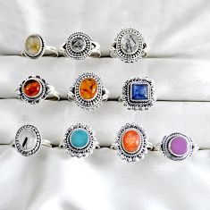 wholesale lot of 10 natural multicolor multi gemstone 925 silver ring size 6.5 - 8.5 W3989