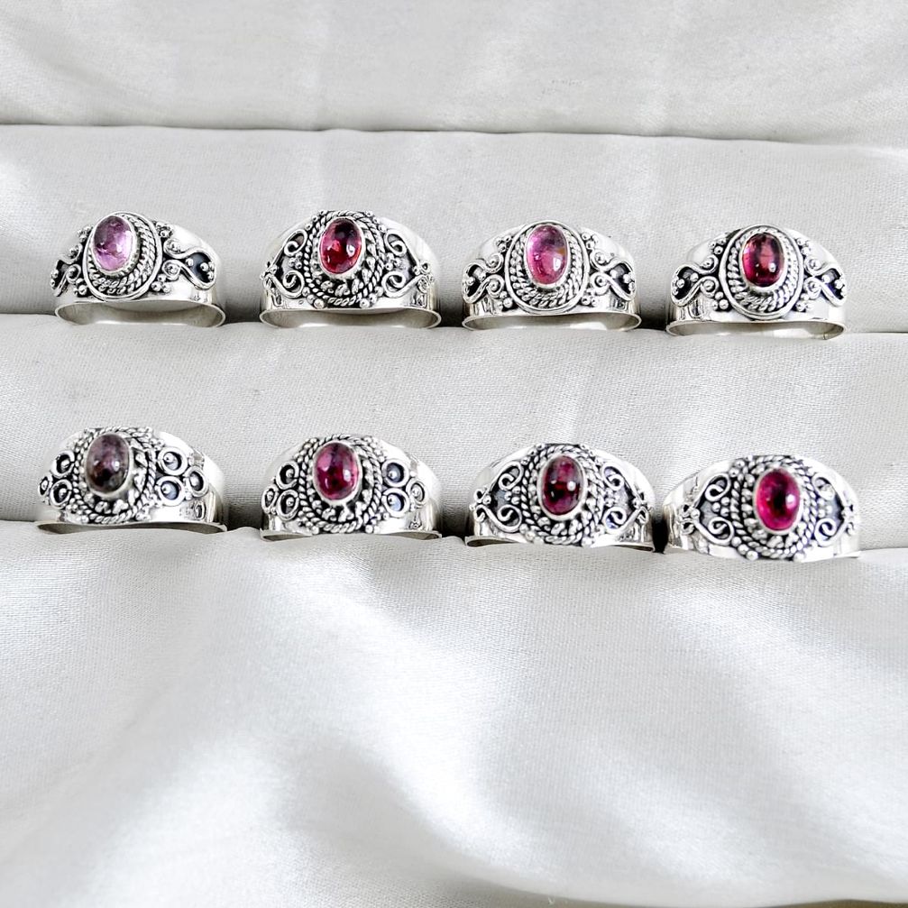 wholesale lot of 8 natural pink tourmaline 925 silver ring size 6.5 - 9 W3993