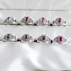 wholesale lot of 8 natural pink tourmaline 925 silver ring size 6.5 - 9 W3993