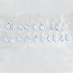 wholesale lot of 10 natural rainbow moonstone 925 silver earrings W3996