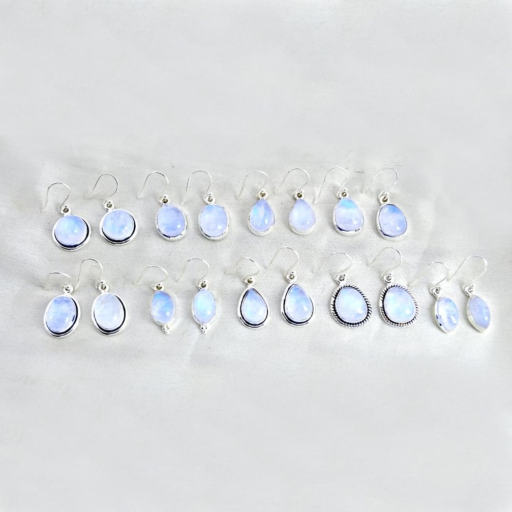 wholesale lot of 9 natural rainbow moonstone 925 silver earrings  W4002