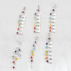 Wholesale lot of 6 natural multicolor multi gemstone 925 silver chakra pendant w4008