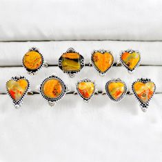 Wholesale lot of 9 natural yellow bumble bee australian jasper 925 silver heart ring size 7.5 - 8.5 w4011