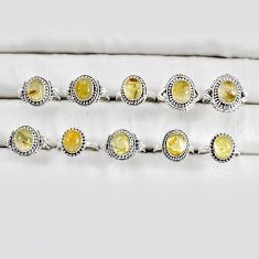 Wholesale lot of 10 natural golden tourmaline rutile 925 silver ring size 6.5 - 8 w4018