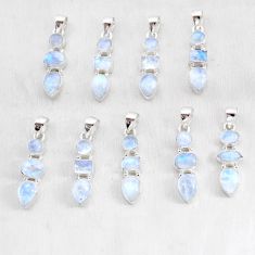 Wholesale lot of 9 natural rainbow moonstone 925 silver pendant  w4022