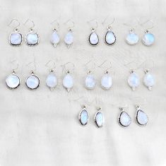 Wholesale lot of 10 natural rainbow moonstone 925 silver earrings w4023