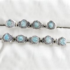 wholesale lot of 9 natural blue aquamarine 925 silver ring size 7 - 8.5 w4050