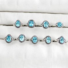 Wholesale lot of 9 natural blue topaz 925 silver ring size 5.5 - 8.5 w4055