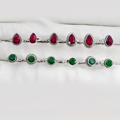 Wholesale lot of 12 natural red ruby emerald 925 silver ring size 7 - 8 w4071