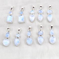 Wholesale lot of 10 natural rainbow moonstone 925 silver pendant w4077