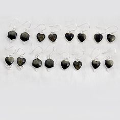 Wholesale lot of 8 natural golden sheen black obsidian 925 silver earrings  w4078