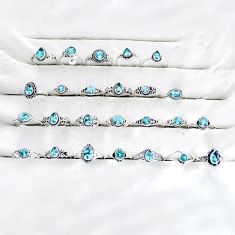 wholesale lot of 25 natural blue topaz 925 silver ring size 6 - 9.5  W4084