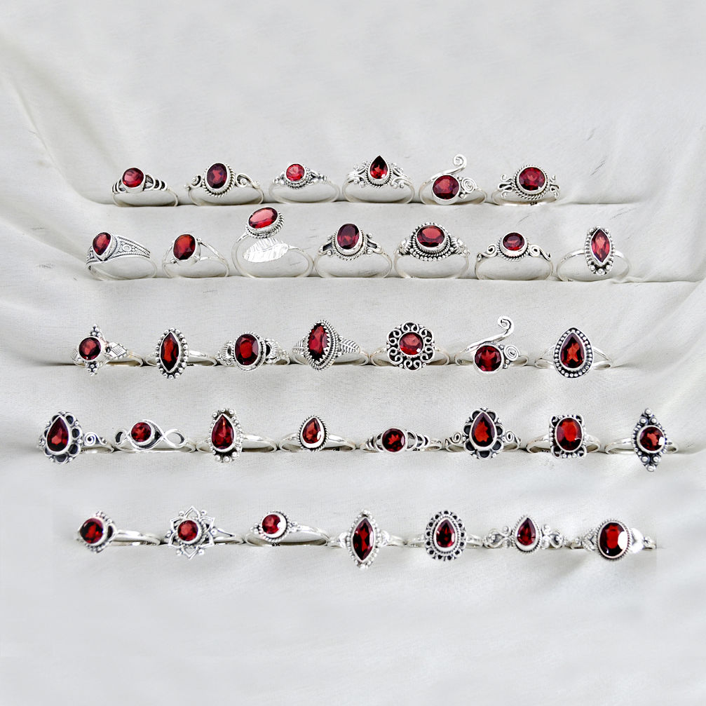 wholesale lot of 35 natural red garnet 925 silver ring size 6 - 9  W4086
