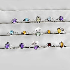 wholesale lot of 15 natural multicolor multi gemstone 925 silver ring size 6 - 8.5 W4090