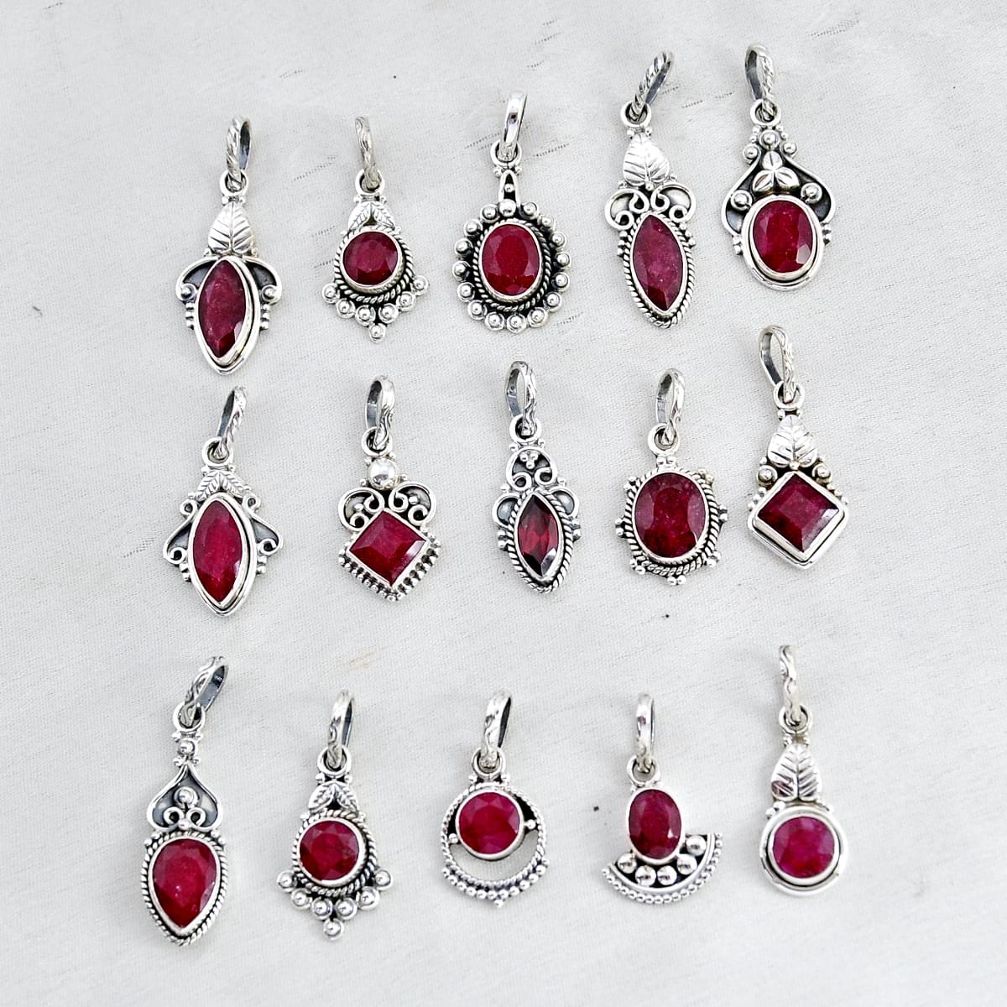 wholesale lot of 15 natural pink ruby 925 sterling silver pendant  W4098