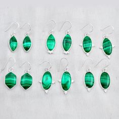 Wholesale lot of 6 natural green malachite (pilot's stone) 925 silver earrings w4106