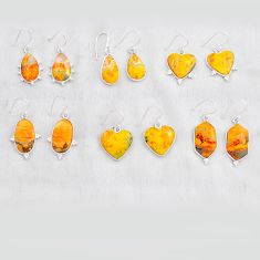 Wholesale lot of 6 natural yellow bumble bee australian jasper 925 silver earrings w4108