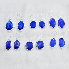 Wholesale lot of 6 natural blue sodalite 925 sterling silver earrings w4110
