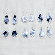 Wholesale lot of 6 natural white dendrite opal (merlinite) 925 silver earrings w4115