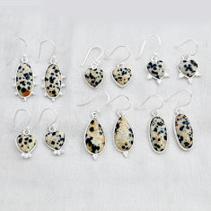 Wholesale lot of 6 natural brown dalmatian 925 silver earrings w4116