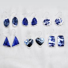 Wholesale lot of 6 natural blue sodalite 925 sterling silver earrings w4117