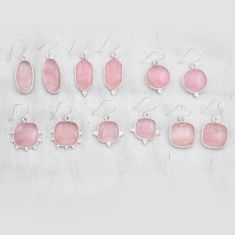 Wholesale lot of 6 natural pink rose quartz 925 silver earrings w4119