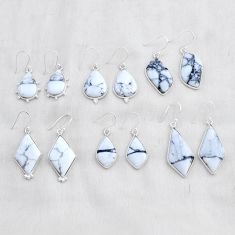 Wholesale lot of 6 natural white howlite 925 sterling silver earrings w4120