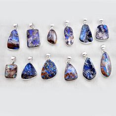Wholesale lot of 12 natural brown boulder opal 925 silver pendant w4125