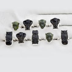 Wholesale lot of 9 natural black tourmaline rough bloodstone african (heliotrope) 925 silver ring size 6 - 10 w4130