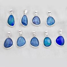 Wholesale lot of 9 natural blue australian opal triplet 925 silver pendant w4134