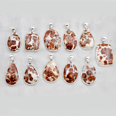 Wholesale lot of 11 natural brown garnet in limestone spessartine 925 silver pendant w4138