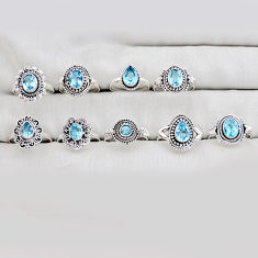Wholesale lot of 9 natural blue topaz 925 silver ring size 7 - 7.5 w4139